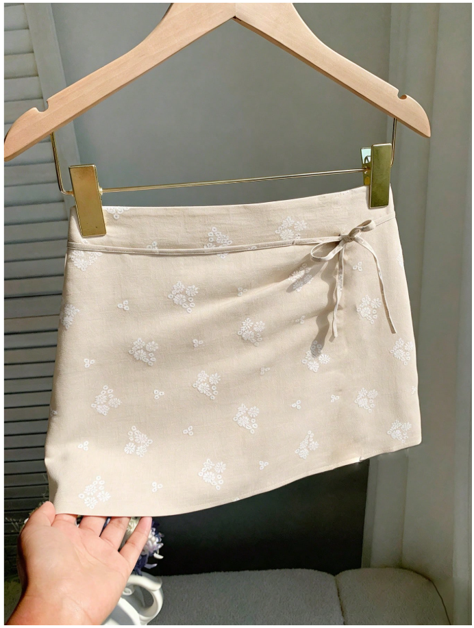 Falda caqui con estampados blancos & cordón - 5969
