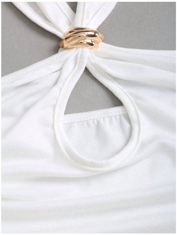 Crop top blanco halter con detalle dorado - 5970