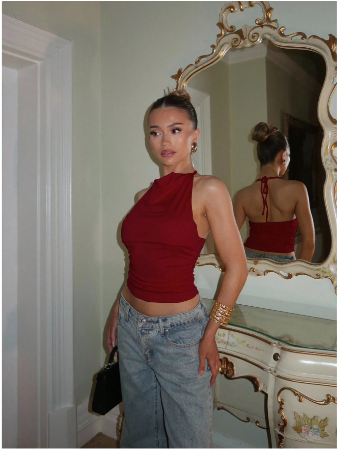 Crop top burdeos cuello halter espalda descubierta - 5973