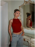 Crop top burdeos cuello halter espalda descubierta - 5973