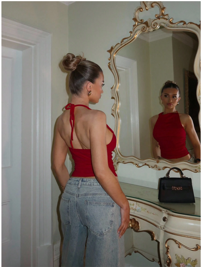 Crop top burdeos cuello halter espalda descubierta - 5973