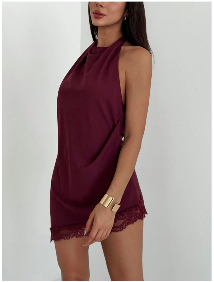 Vestido burdeos con encaje parte inferior - 5978