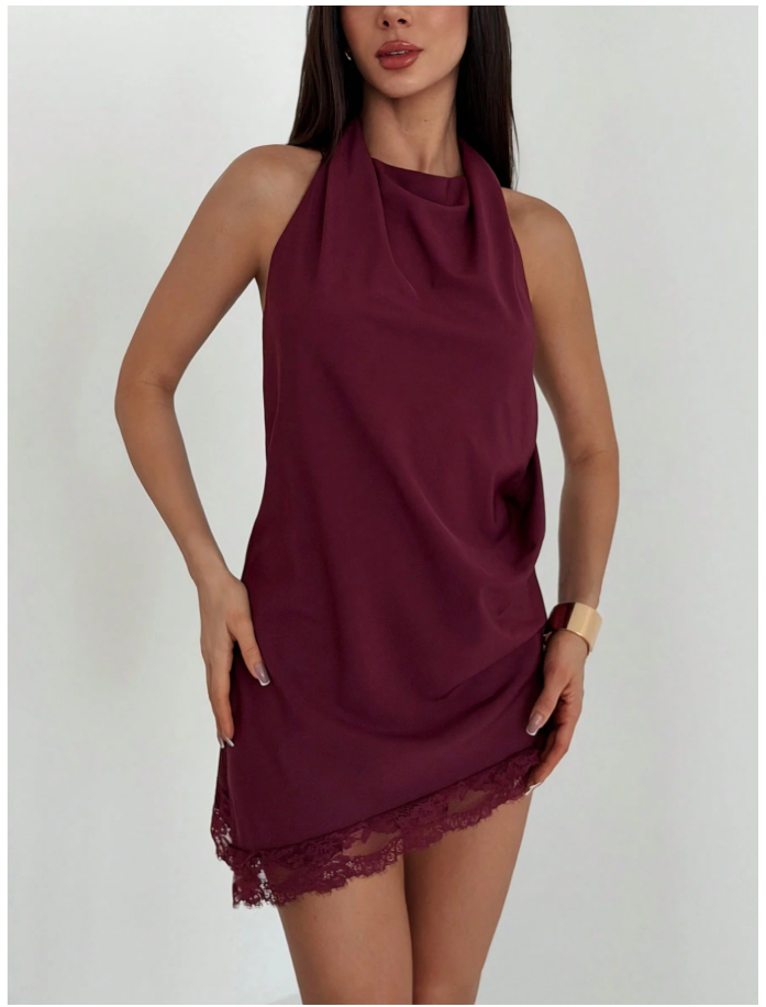 Vestido burdeos con encaje parte inferior - 5978