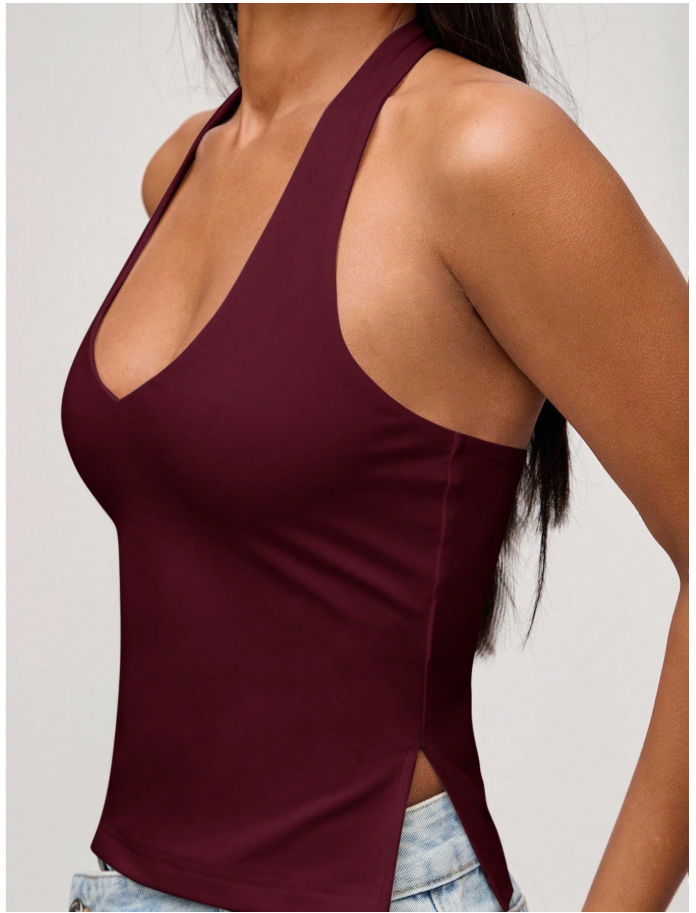Crop top burdeos halter aberturas laterales - 5979
