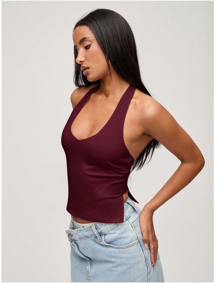 Crop top burdeos halter aberturas laterales - 5979