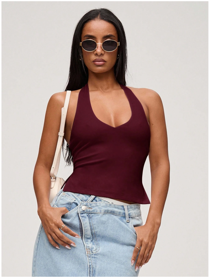 Crop top burdeos halter aberturas laterales - 5979
