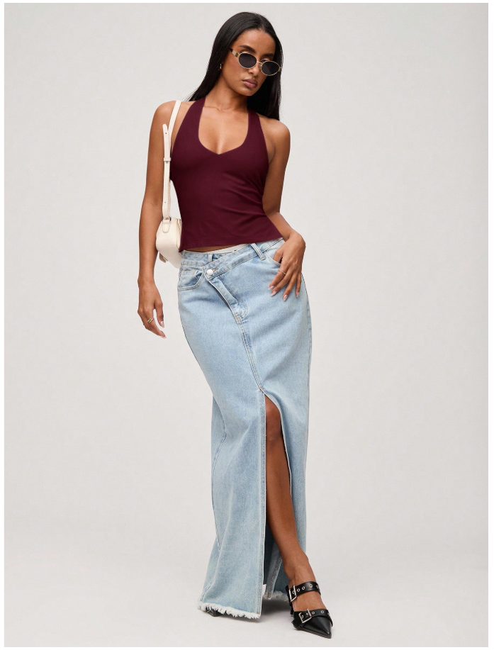 Crop top burdeos halter aberturas laterales - 5979