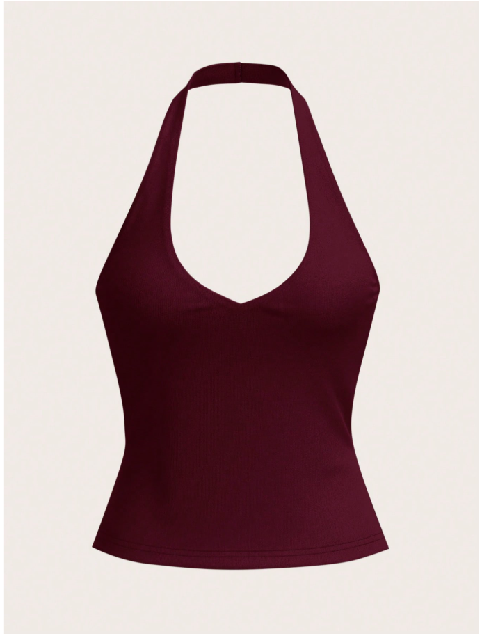 Crop top burdeos halter aberturas laterales - 5979