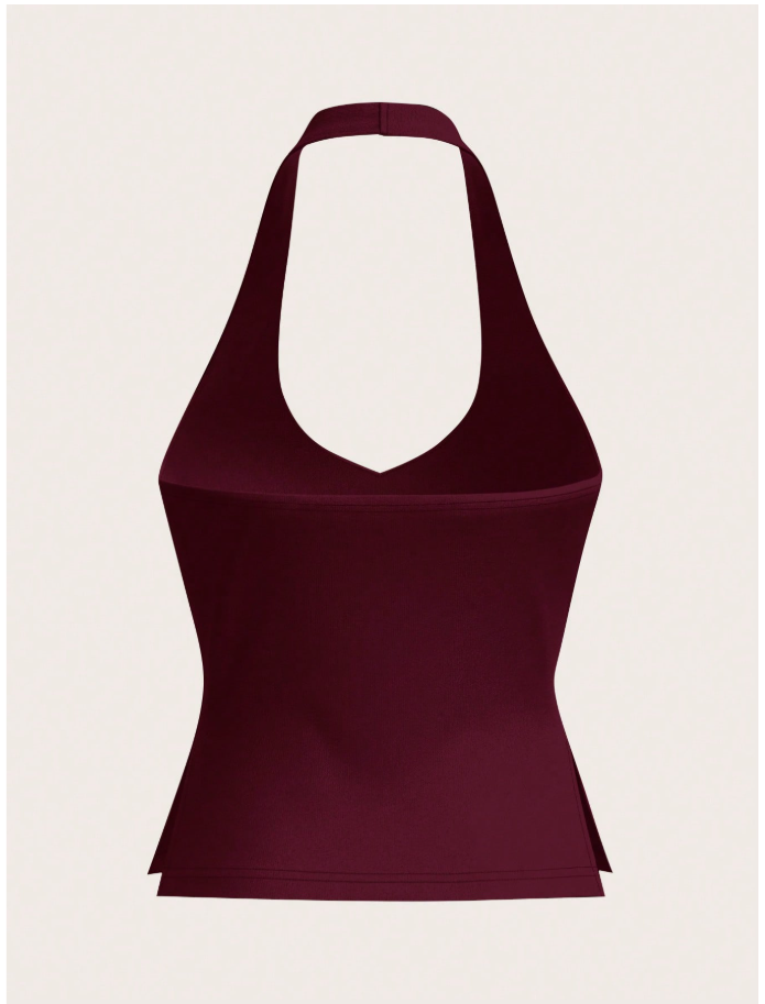 Crop top burdeos halter aberturas laterales - 5979