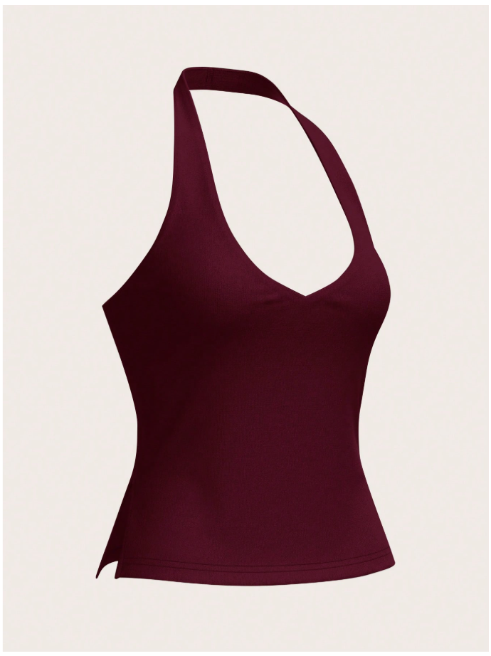Crop top burdeos halter aberturas laterales - 5979
