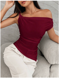 Camisa burdeos un hombro asimétrica parte inferior - 5980