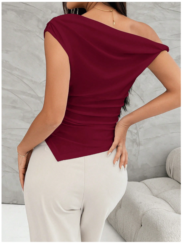 Camisa burdeos un hombro asimétrica parte inferior - 5980