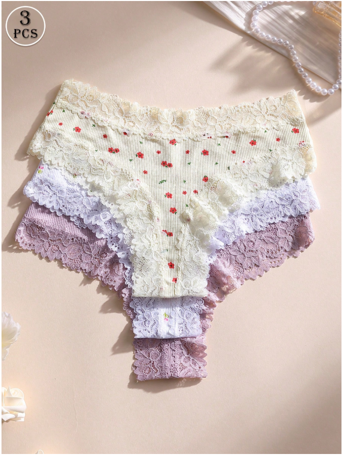 3 pack panty tejido canalé & encaje - 5981