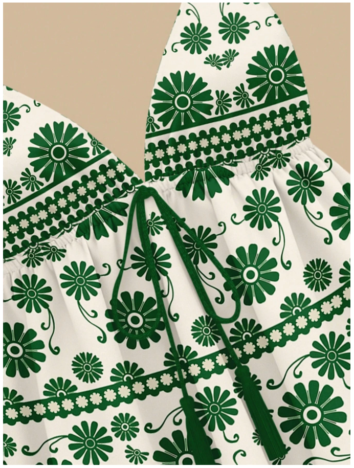 Crop top bohemio de tirantes estampados verdes - 5989