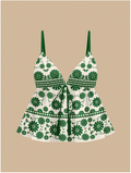 Crop top bohemio de tirantes estampados verdes - 5989