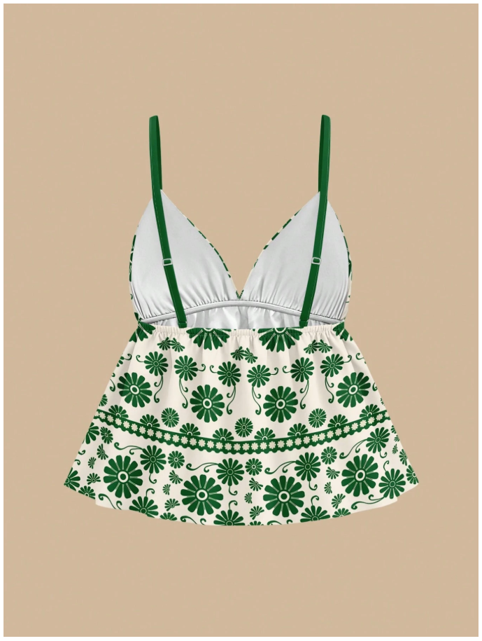 Crop top bohemio de tirantes estampados verdes - 5989