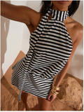 Vestido a rayas blanco & negro con tira en cuello - 5995
