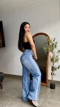 Pantalon pierna ancha azul con líneas laterales color blanco Surprise jeans - 5998
