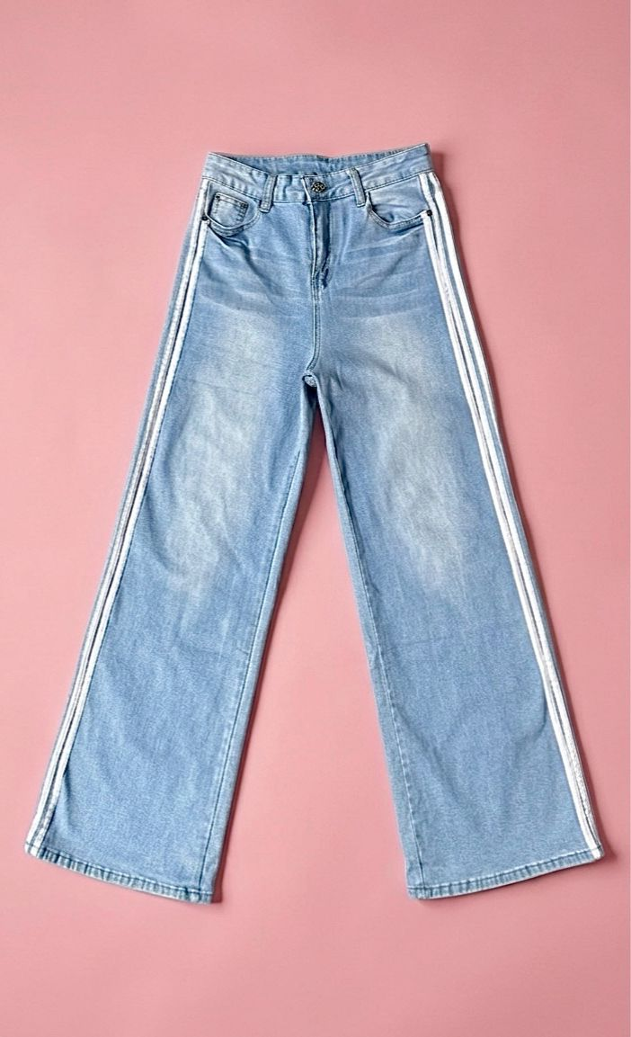 Pantalon pierna ancha azul con líneas laterales color blanco Surprise jeans - 5998