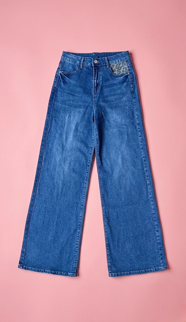 Pantalon pierna ancha con estampado animal print en bolsa + faja Surprise Jeans - 5999