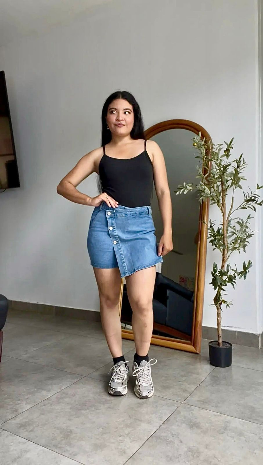 Skort jeans estilo cruzada con botones frontales - 6000