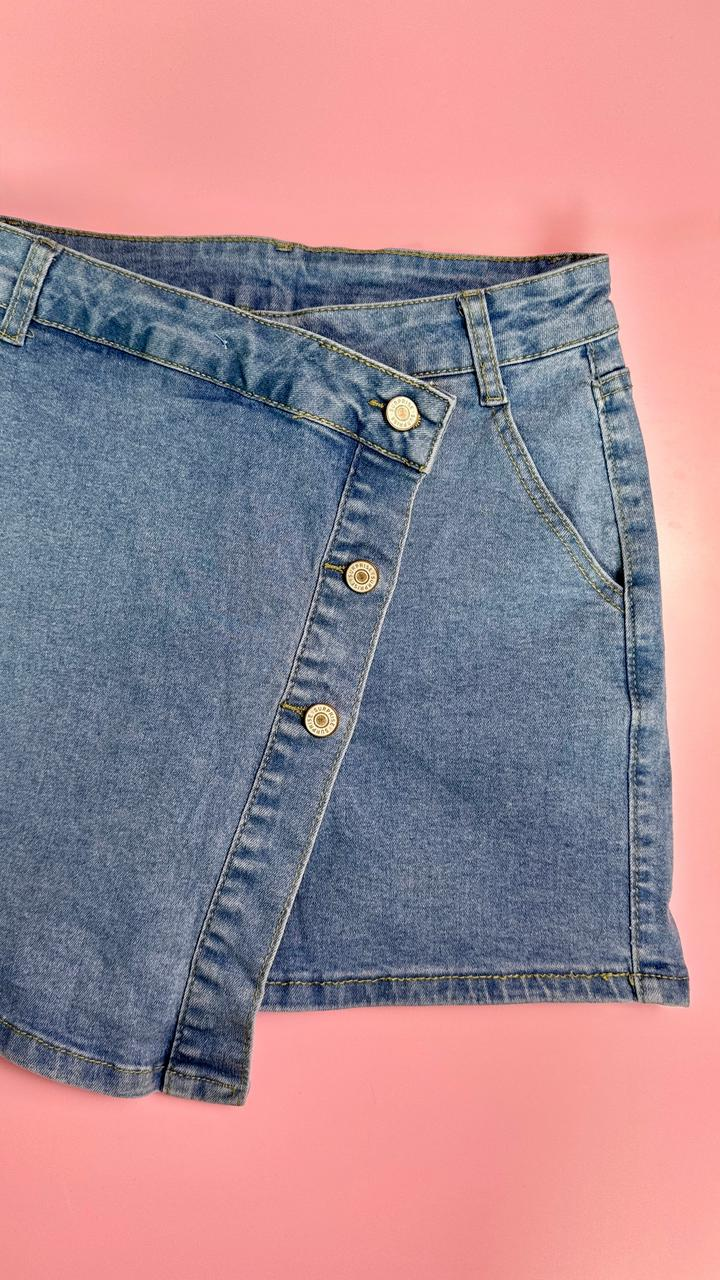 Skort jeans estilo cruzada con botones frontales - 6000