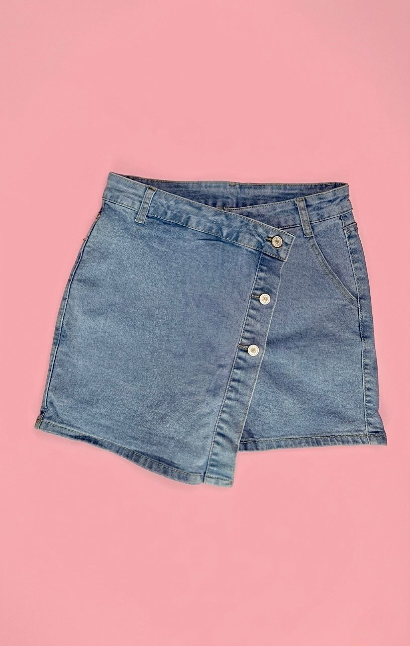 Skort jeans estilo cruzada con botones frontales - 6000