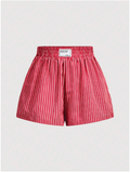 Short rojo a rayas elástico en cintura - 6003