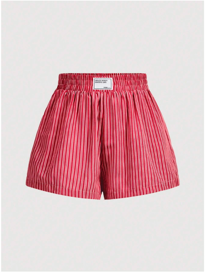 Short rojo a rayas elástico en cintura - 6003