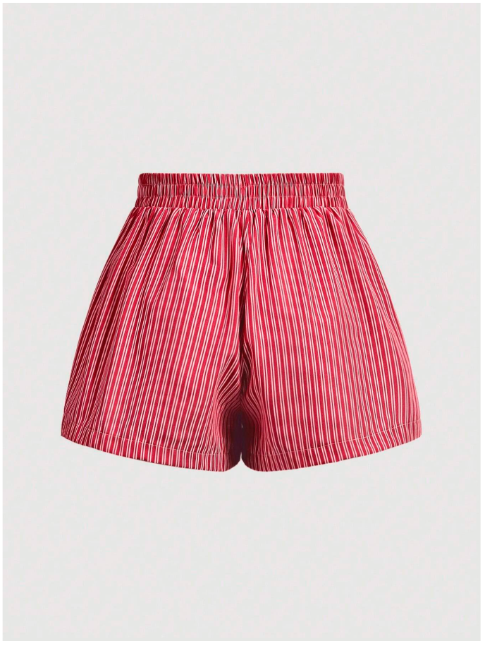 Short rojo a rayas elástico en cintura - 6003