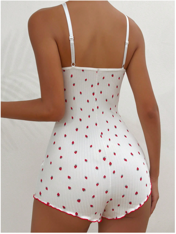 Pijama tipo enterizo estampado de fresas - 6007