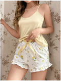 Pijama top amarillo short estampado flores amarillas - 6008