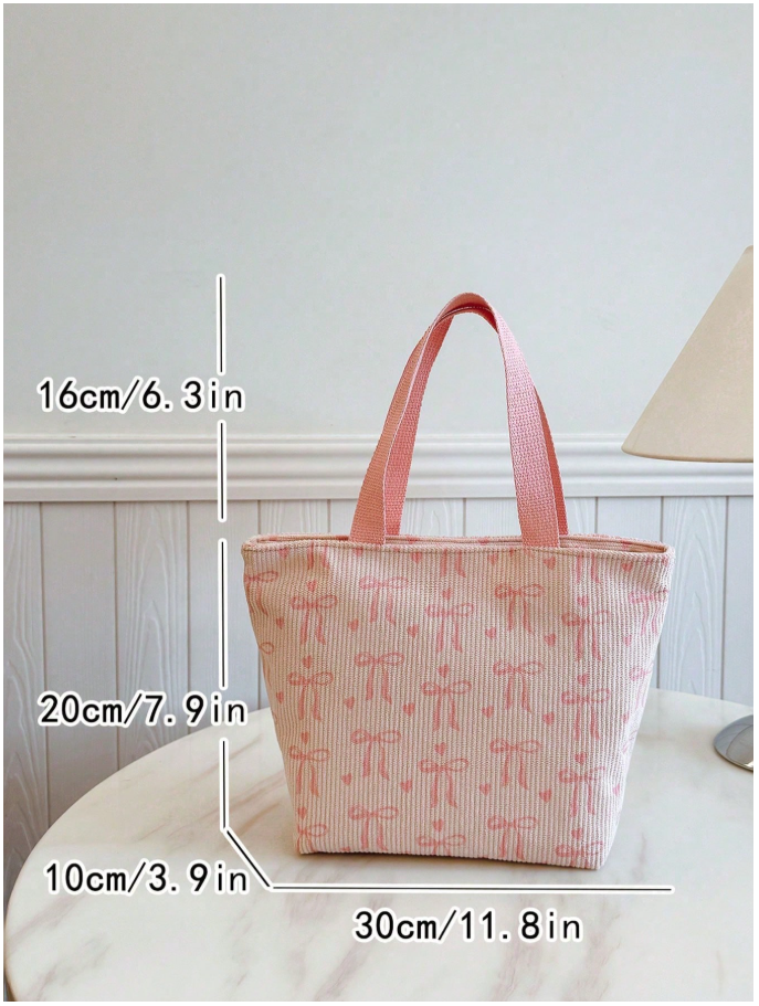 Bolso térmico rosa tipo corduroy estampado lazos - 6011