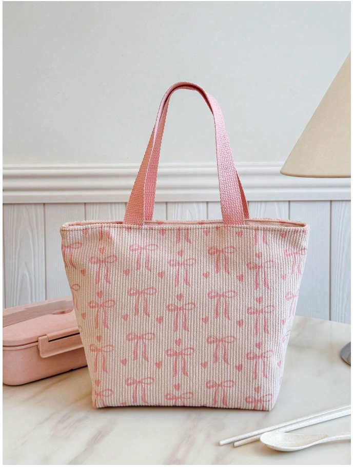 Bolso térmico rosa tipo corduroy estampado lazos - 6011