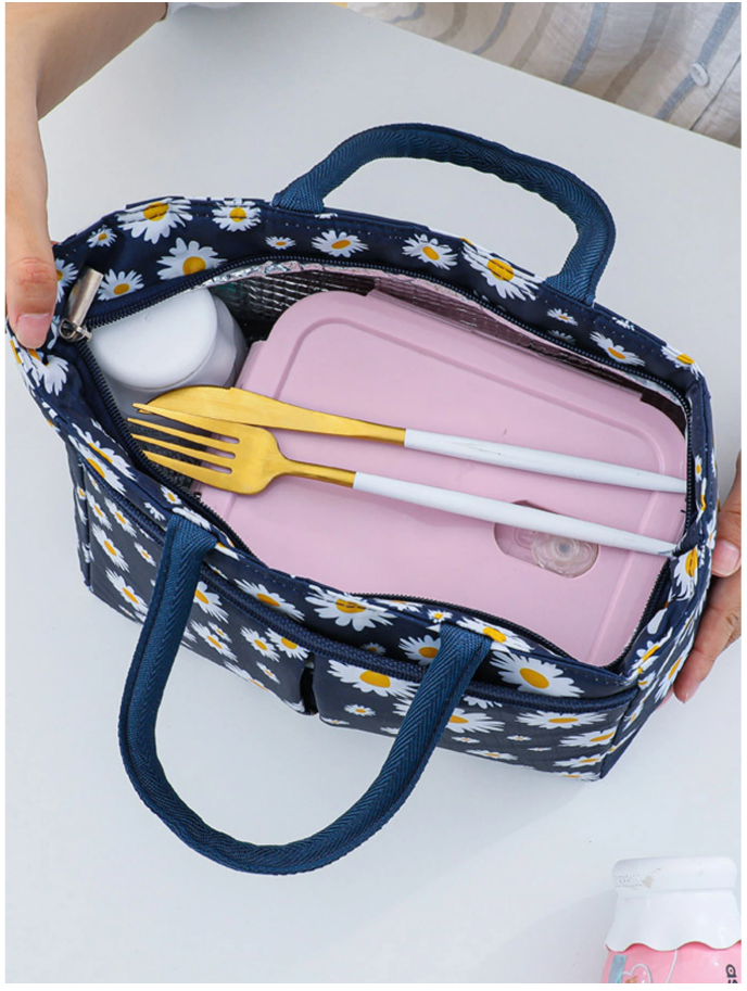 Bolso térmico azul marino estampado floral - 6012