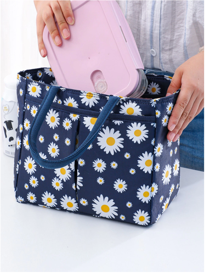 Bolso térmico azul marino estampado floral - 6012