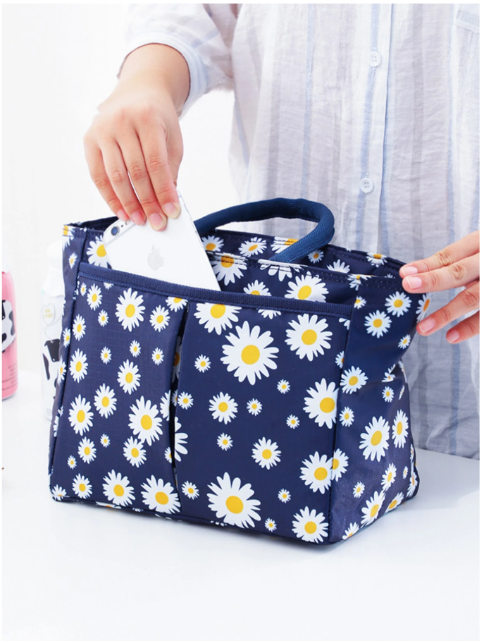 Bolso térmico azul marino estampado floral - 6012