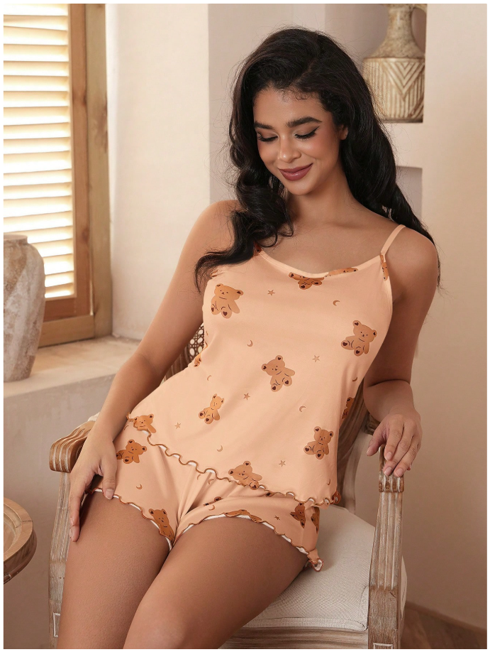 Pijama café estampada ositos - 6016