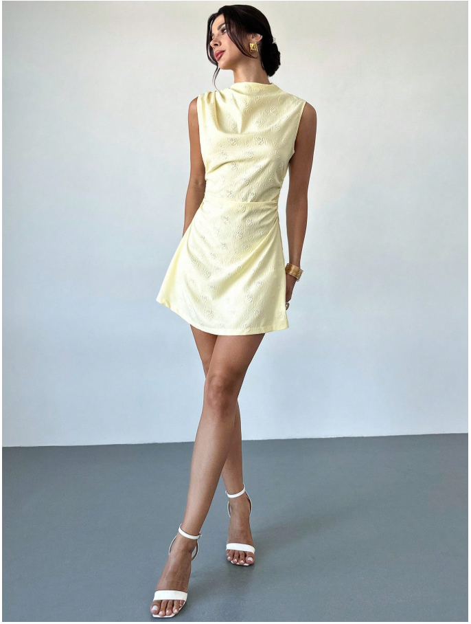 Vestido amarillo estampado rosas en relieve - 6025