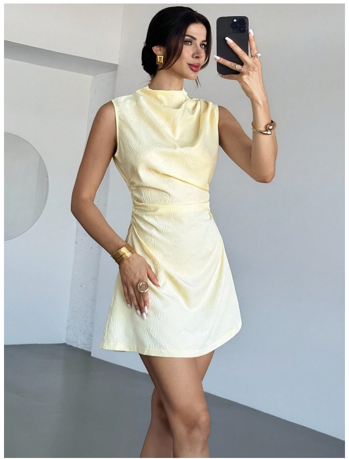 Vestido amarillo estampado rosas en relieve - 6025
