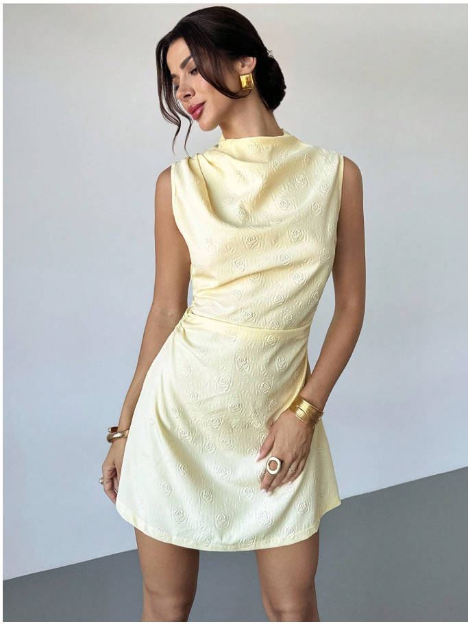 Vestido amarillo estampado rosas en relieve - 6025