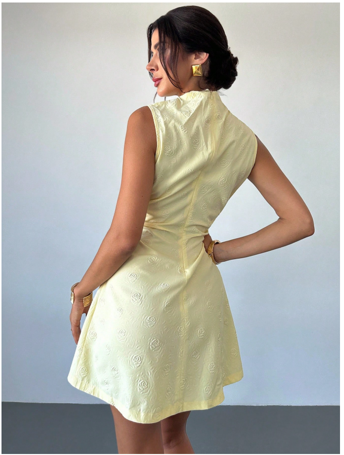 Vestido amarillo estampado rosas en relieve - 6025