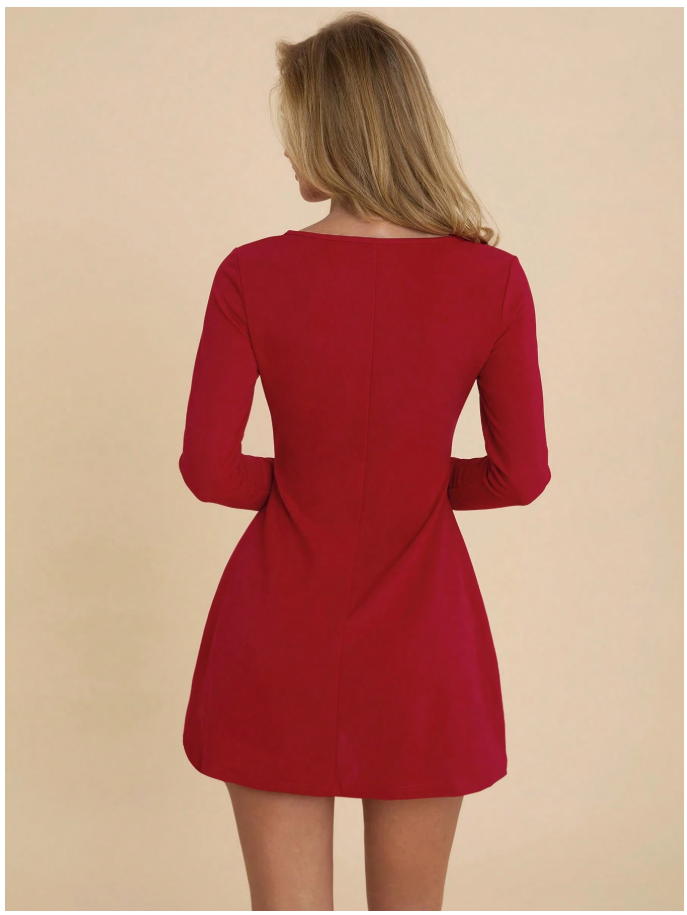Vestido rojo corto manga larga lazos frontales - 6026