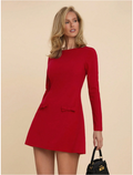 Vestido rojo corto manga larga lazos frontales - 6026