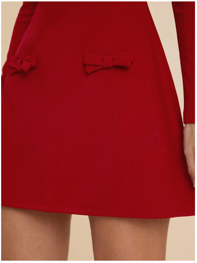 Vestido rojo corto manga larga lazos frontales - 6026