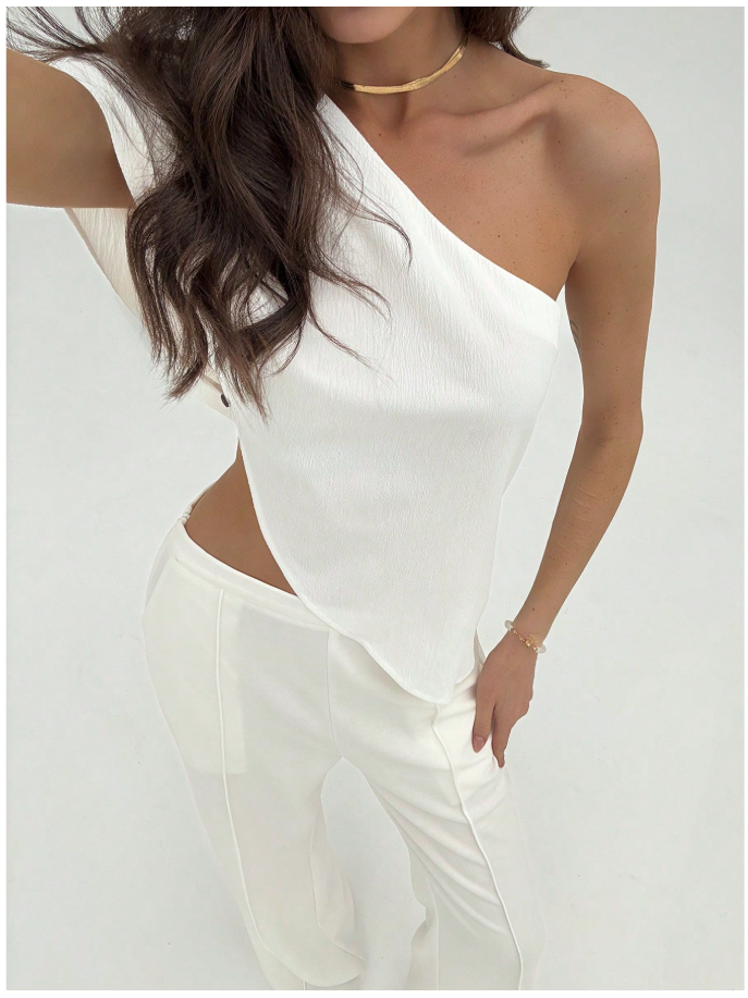 Camisa blanca un hombro asimétrica parte inferior - 6032