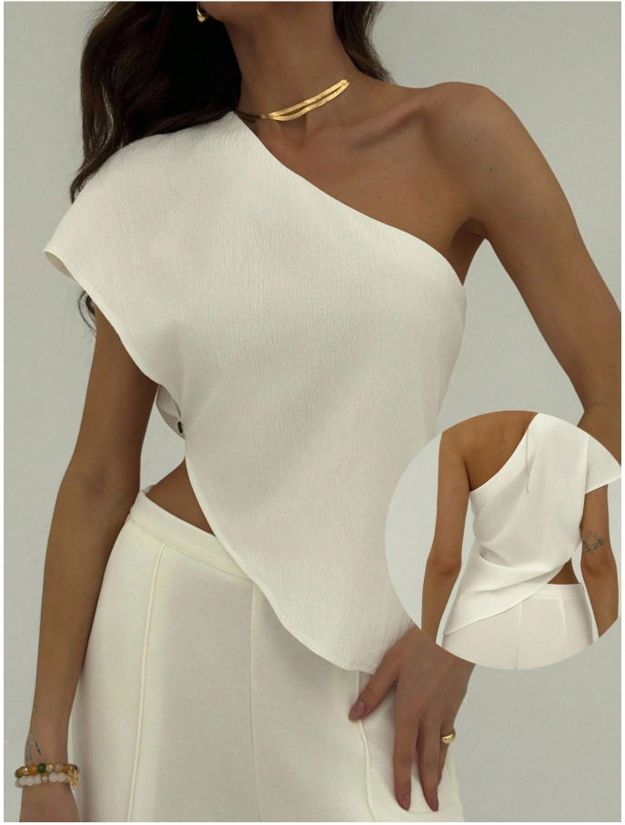 Camisa blanca un hombro asimétrica parte inferior - 6032