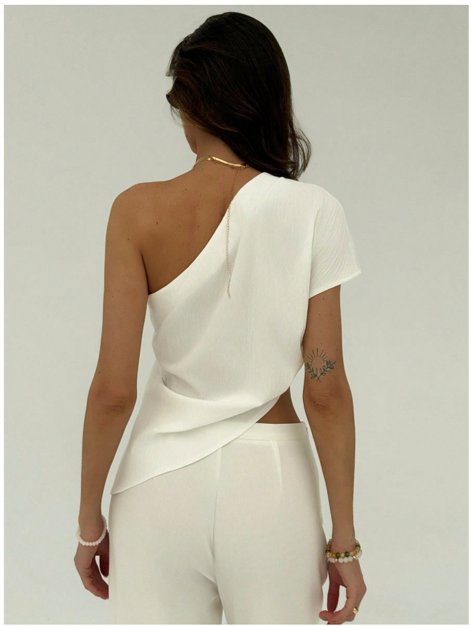 Camisa blanca un hombro asimétrica parte inferior - 6032