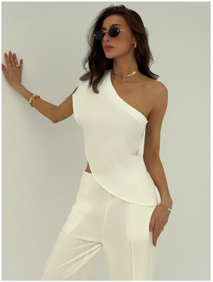 Camisa blanca un hombro asimétrica parte inferior - 6032