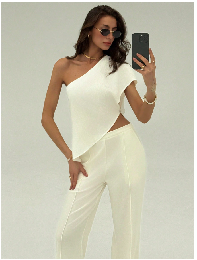 Camisa blanca un hombro asimétrica parte inferior - 6032